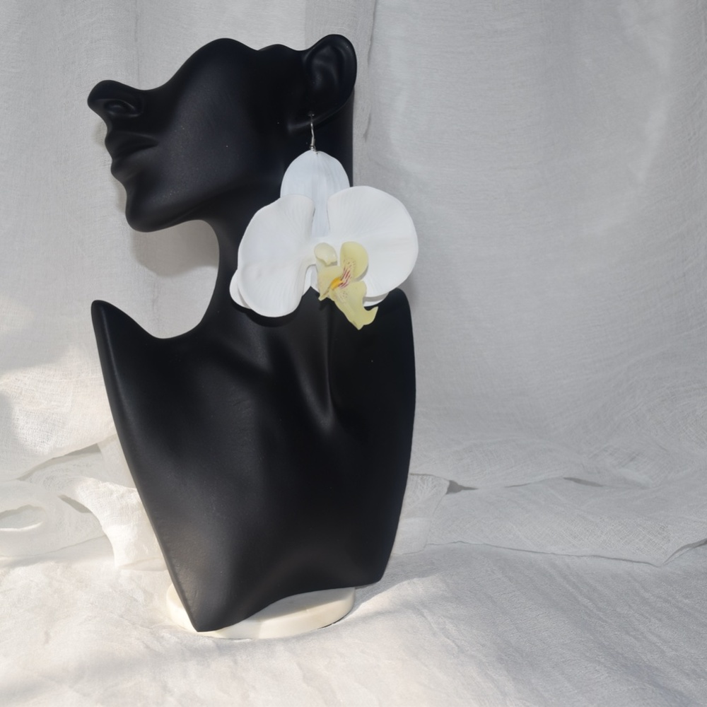 White Phalaenopsis Orchid True Touch Artificial Earrings.